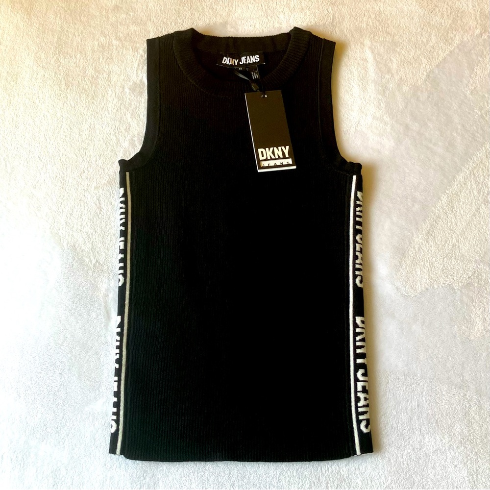 DKNY Jeans Ribbed Black Sleeves Blouse Size XS Brand New !